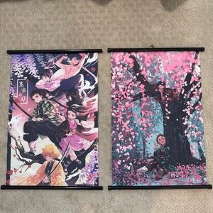 Demon Slayer Fabric Wall Scroll Set Kimetsu Yaiba Tanjiro Nezuko Anime Decor
